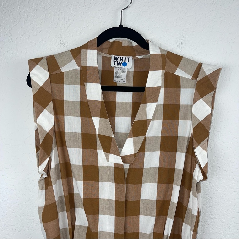 Anthropologie Tan and White Gingham Belted Romper - Picture 10 of 13